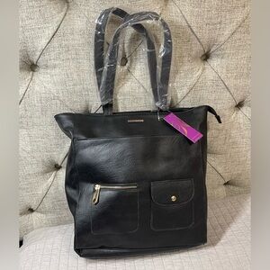 Rampage Black Faux Leather Tote Handbag H 15 x W 13 x D 5